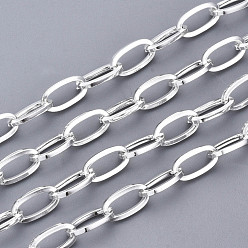 Silver 304 Stainless Steel Paperclip Chains, Drawn Elongated Cable Chains, with Spool, Unwelded, Flat Oval, Silver, 10x5x1mm, about 65.61 Feet(20m)/roll