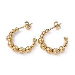 Golden 201 Stainless Steel Beaded C-shape Stud Earrings with 304 Stainless Steel Pins, Half Hoop Earrings for Women, Golden, 22~22.5x21x5mm, Pin: 0.8~0.9mm