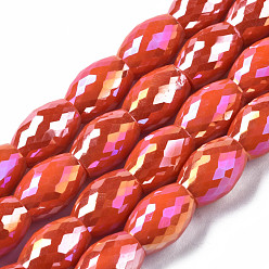 Brique Rouge Perles en verre electroplate, de couleur plaquée ab , facette, ovale, firebrick, 11x8mm, Trou: 1.2mm, Environ 60 pcs/chapelet, 26.38 pouce (67 cm)