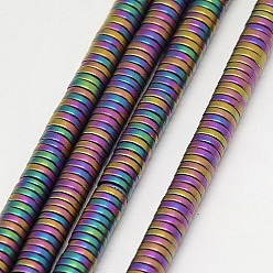 Multi-color Plated Electroplate Non-magnetic Synthetic Hematite Beads Strands, Frosted, Heishi Beads, Flat Round/Disc, Grade A, Multi-color Plated, 2x1mm, Hole: 1mm, about 400pcs/strand, 16 inch