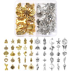 Античный Серебрянный & Античный Золотой 50 шт 50 стиль подвески из сплава в тибетском стиле, разнообразные, старинное серебро и античный золотой, 10~22.5x4~18x1~5 мм, отверстие : 1~3 мм, 1 шт / стиль