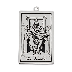 Stainless Steel Color 201 Stainless Steel Pendants, Laser Engraved Pattern, Tarot Card Pendants, The Emperor IV, 40x24x1mm, Hole: 2mm