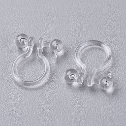 Clear Plastic Clip-on Earring Findings, with Loop, for Non-Pierced Ears, Clear, 11x10x3mm, Hole: 1mm