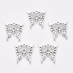Antique Silver Tibetan Style Alloy Pendants, Lead Free and Cadmium Free, Antique Silver, Butterfly, 25x26x2mm, Hole: 2mm