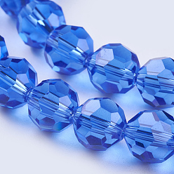 Azul Hilos de cristal de imitación de austria, aaa grado, ronda facetada (32 facetas), azul, 10 mm, agujero: 0.9~1 mm, sobre 40 unidades / cadena, 15.7 pulgada