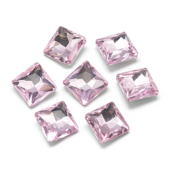 Pearl Pink Pointed Back Glass Rhinestone Cabochons, Back Plated, Faceted, Square, Pearl Pink, 10x10x5mm