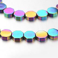 Multi-color Plated Electroplate Non-magnetic Synthetic Hematite Bead Strands, Octagon, Multi-color Plated, 6x6x2mm, Hole: 1mm, about 67pcs/strand, 15.7 inch