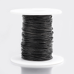 Electrophoresis Black 304 Stainless Steel Venetian Chains/Box Chains, Unwelded, with Spool, Electrophoresis Black, 1.5x1.5mm, about 32.8 Feet(10m)/roll