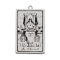 Stainless Steel Color 201 Stainless Steel Pendants, Laser Engraved Pattern, Tarot Card Pendants, The Chariot VII, 40x24x1mm, Hole: 2mm