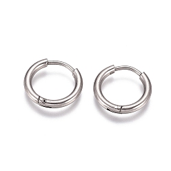 Stainless Steel Color 304 Stainless Steel Huggie Hoop Earrings, with 316 Surgical Stainless Steel Pin, Ring, Stainless Steel Color, 14x2mm, 12 Gauge, Pin: 0.9mm