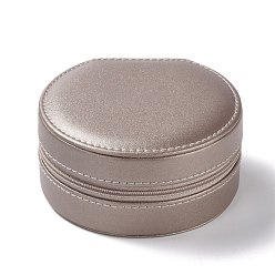 Gray PU Leather Jewelry Box, Small Travel Jewelry Organizer Storage Case  for Necklace, Bracelets, Rings Earring, Column, Gray, 11.1x10.6x5.4cm