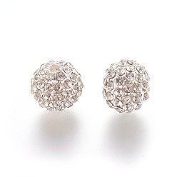 Crystal Alloy Rhinestone Beads, Grade A, Round, Silver Color Plated, Crystal, 10mm, Hole: 2mm