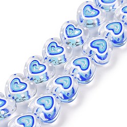 Azul Hilos de abalorios de murano hechos a mano, corazón, azul, 12x12x6 mm, agujero: 0.7 mm, sobre 30 unidades / cadena, 13.39'' (34 cm)