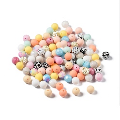 Couleur Mélangete Perles focales rondes en silicone écologique de qualité alimentaire, perles à mâcher pour les jouets de dentition, Diy soins infirmiers colliers faisant, couleur mixte, 15mm, Trou: 2.3mm, environ 100 pcs / sachet 