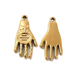 Golden Ion Plating(IP) 304 Stainless Steel Pendants, Hand Charm, Golden, 21.5x10.5x3mm, Hole: 1.2mm