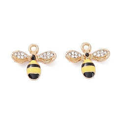 Light Gold Alloy Enamel Pendants, with Rhinestone, Bees, Colorful, Crystal, Light Gold, 14x17x4mm, Hole: 1.8mm