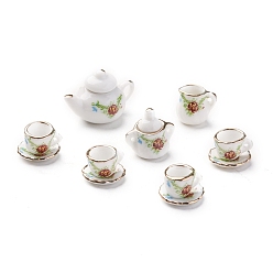 Colorido Juegos de té de porcelana, la decoración del hogar, tetera y taza de té y platillo, colorido, 102x77x25 mm, 11 pcs / juego