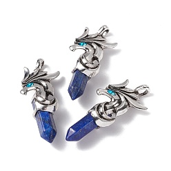 Lapis Lazuli Natural Dyed Lapis Lazuli and Indicolite Rhinestone Big Pendants, with Antique Silver Tone Alloy Phoenix Findings, Cadmium Free & Lead Free, Faceted Bullet Charm, 61x30x16mm, Hole: 6x7mm