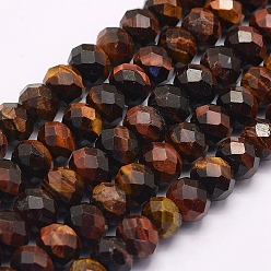 Tiger Eye Natural Tiger Eye Beads Strands, Faceted, Rondelle, 6x4mm, Hole: 1mm, about 76pcs/strand, 15.3 inch(39cm)