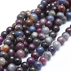 Mixed Stone Natural Africa Red Corundum/Ruby and Sapphire Beads Strands, Round, about 67pcs/strand, 6mm, Hole: 1mm, 15.75 inch(40cm)