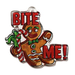Gingerbread Man Colgante de acrílico, tema de la Navidad, hombre de pan de jengibre, 38.5x39x2 mm, agujero: 1.6 mm