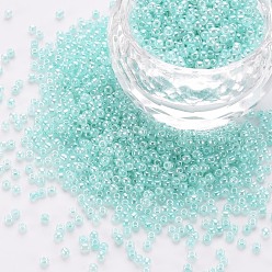 Pale Turquoise 12/0 Imitation Jade Glass Seed Beads, Opaque Colours Luster, Round, Pale Turquoise, 2x1.5mm, Hole: 1mm, about 40000pcs/Pound