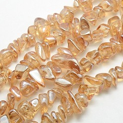 Marron Clair Galvanoplastie quartz naturel puce cristal perles brins, bisque, 9~23x5~11x3~8mm, Trou: 1mm, Environ 62 pcs/chapelet, 15.74 pouce