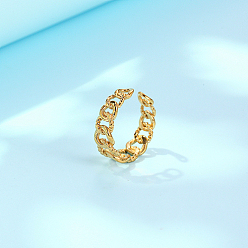 Золотой Кольцо на палец открытой манжеты из нержавеющей стали, форма бордюрных цепей, золотые, размер США 7 1/2 (17.7 мм)