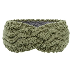 Dark Olive Green Polyacrylonitrile Fiber Yarn Warmer Headbands with Velvet, Soft Stretch Thick Cable Knit Head Wrap for Women, Dark Olive Green, 245x100mm