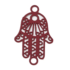 Rouge Foncé 430 charmes de connecteur en acier inoxydable, embellissements en métal gravé, liens de la main hamsa religion, rouge foncé, 21x13x0.5mm, trou: 1.8 mm et 1.6 mm