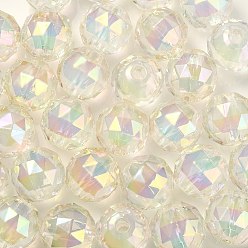 Claro Cuentas acrílicas iridiscentes arcoíris chapadas en uv de dos tonos, facetados, rondo, Claro, 15x15.5 mm, agujero: 3.8 mm