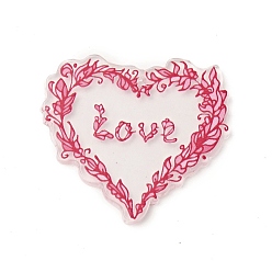 Hoja Colgantes de acrílico del tema del día de san valentín, corazón con la palabra amor, patrón de hoja, 34x37x2 mm, agujero: 1.6 mm