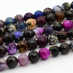Black Natural Agate Round Bead Strands, Faceted, Dyed, Black, 8mm, Hole: 1mm, about 49pcs/strand, 15.7 inch