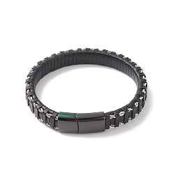 Noir Cuir bracelets de corde tressée, 304 fermoir magnétique en acier inoxydable, rectangle, gris anthracite, noir, 8-5/8 pouce (22 cm), 12x6mm