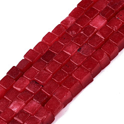 Dark Red Natural White Jade Beads Strands, Dyed, Cube, Dark Red, 4~4.5x4~4.5x4~4.5mm, Hole: 1mm, about 88pcs/strand, 15.16 inch(38.5cm)