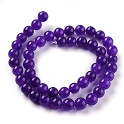 Темно-Фиолетовый Натуральный белый нефритовые четки, круглые, окрашенные, темно-фиолетовый, 8 мм, отверстие : 1 мм, около 49 шт / нитка, 15.16'' (38.5 см)