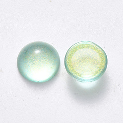 Aguamarina Rocíe cabochons de cristal pintados, con polvo del brillo, media vuelta / cúpula, aguamarina, 10x5 mm