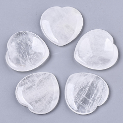 Cristal de Quartz Pierre de souci en cristal de quartz naturel, pierres de paume de poche, pour guérir le soulagement du stress reiki, forme de coeur, 39~40x39~40x5~6mm