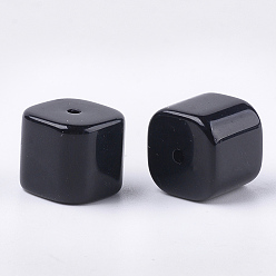 Noir Perles acryliques, cube, noir, 14x15.5x15.5mm, trou: 2 mm, environ 145 pcs / 500 g