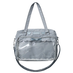 Light Steel Blue Nylon Shoulder Bags, Rectangle Women Handbags, with Zipper Lock & Clear PVC Windows, Light Steel Blue, 26x36x8cm