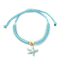 Turquoise Starfish Shape Alloy Enamel Pendant Bracelets, Adjustable Waxed Polyester Braided Cord Bracelets, for Women, Turquoise, 0.12cm, Inner Diameter: 1-1/8~3-3/8 inch(2.9~8.5cm)