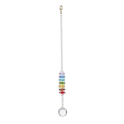 Colorful Glass Teardrop Pendant Decorations, with Imitation Austrian Crystal Beads, 304 Stainless Steel Split Rings, Colorful, 250mm
