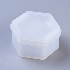 White Storage Box Silicone Molds, Resin Casting Molds, For UV Resin, Epoxy Resin Jewelry Making, Hexagon Box, White, 74x85x12mm, 80x90x37mm, Inner Diameter: 63x70mm and 60x67mm