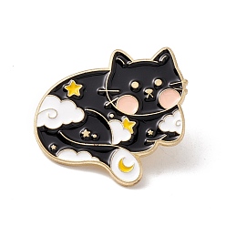Black Cat Enamel Pin, Animal Alloy Badge for Backpack Clothes, Golden, Black, 27.5x31x1.5mm, Pin: 1mm