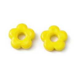 Yellow Handmade Lampwork European Beads, Large Hole Beads, Flower, Yellow, 15~16x4~6mm, Hole: 4.8mm