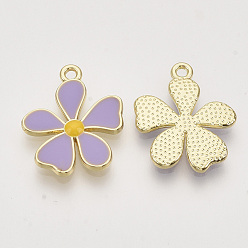 Medium Purple Alloy Enamel Pendants, Light Gold, Flower, Medium Purple, 20x17x2mm, Hole: 1.6mm