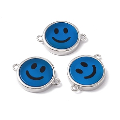 Natural Agate Natural Agate Dyed Connector Charms, Flat Round with Smiling Face Links, with Rack Plating Platinum Tone Brass Findings, Cadmium Free & Lead Free, 15.5x20x3mm, Hole: 1.6mm