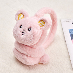 Pink Calentador de orejas con diadema ajustable de piel sintética de tela, orejeras de invierno al aire libre, oso, rosa, 110 mm