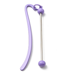 Medium Purple Iron & Alloy Bookmarks with Beadable Bar Pendant, Candy Color Hook Bookmark, Medium Purple, 86x17x2mm