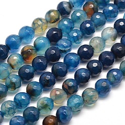 Cornflower Blue Dyed Natural Agate Faceted Round Beads Strands, Cornflower Blue, 8mm, Hole: 1mm, about 48pcs/strand, 14.5 inch
